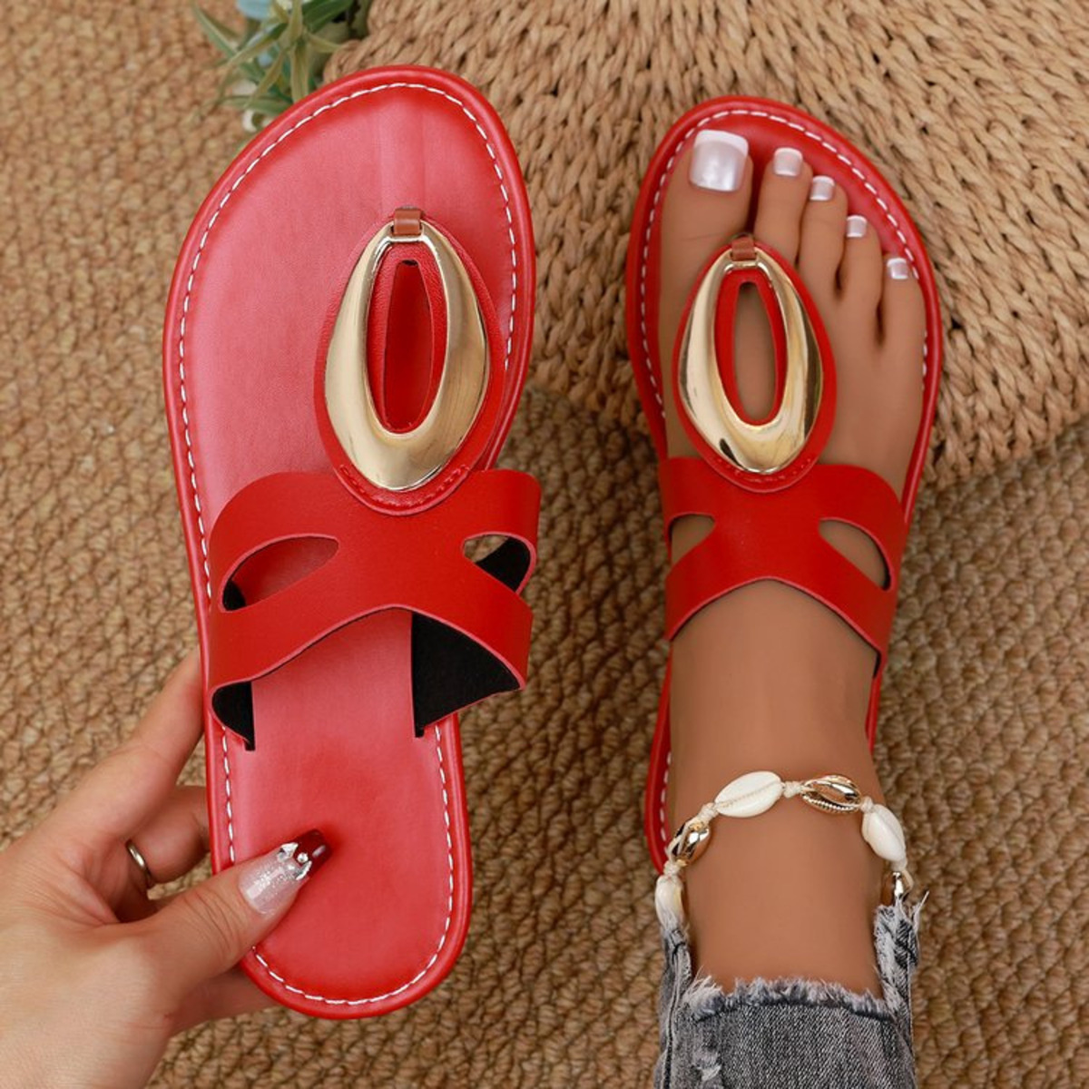 Open Toe Golden Accent Sandals