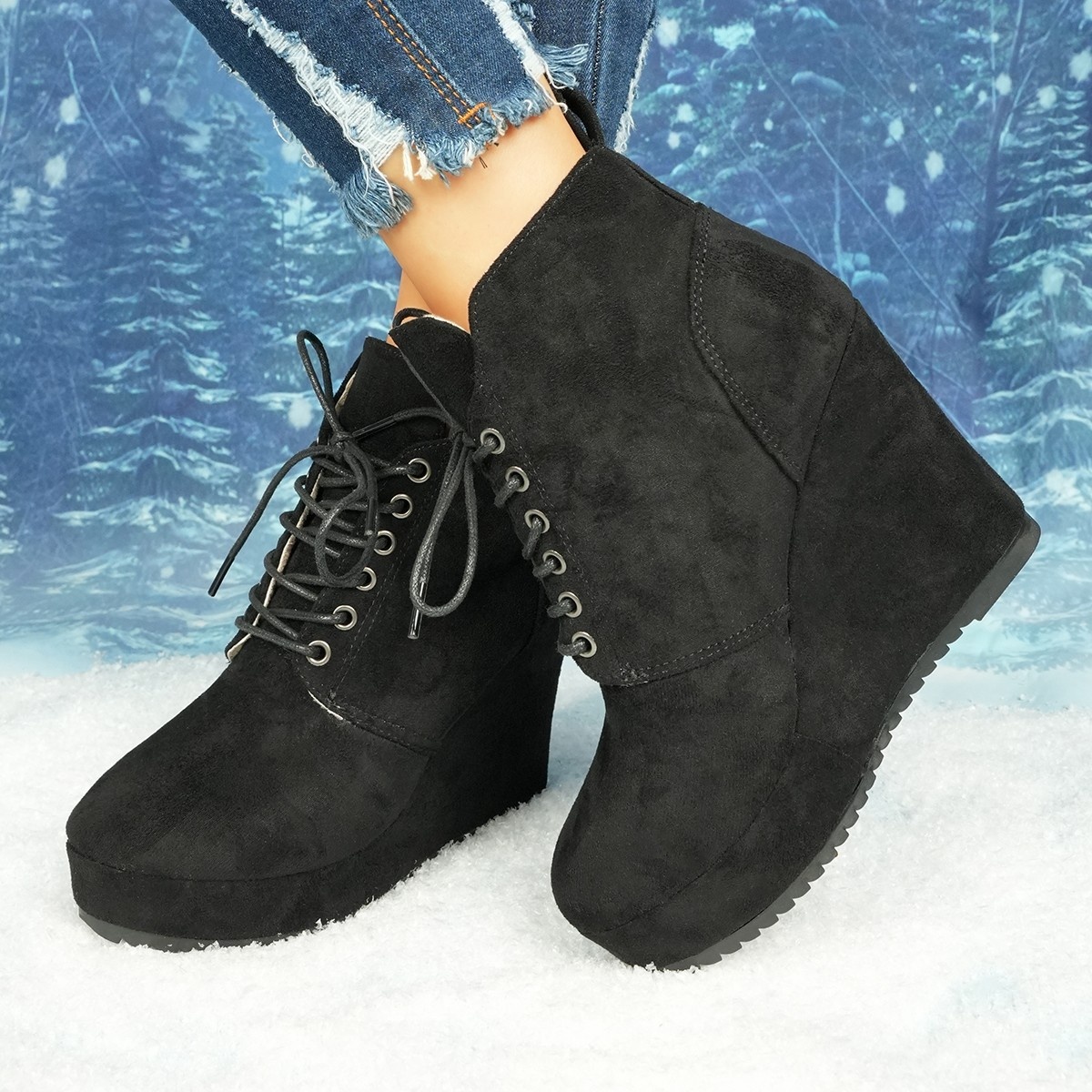 Lace-Up Wedge Ankle Boots
