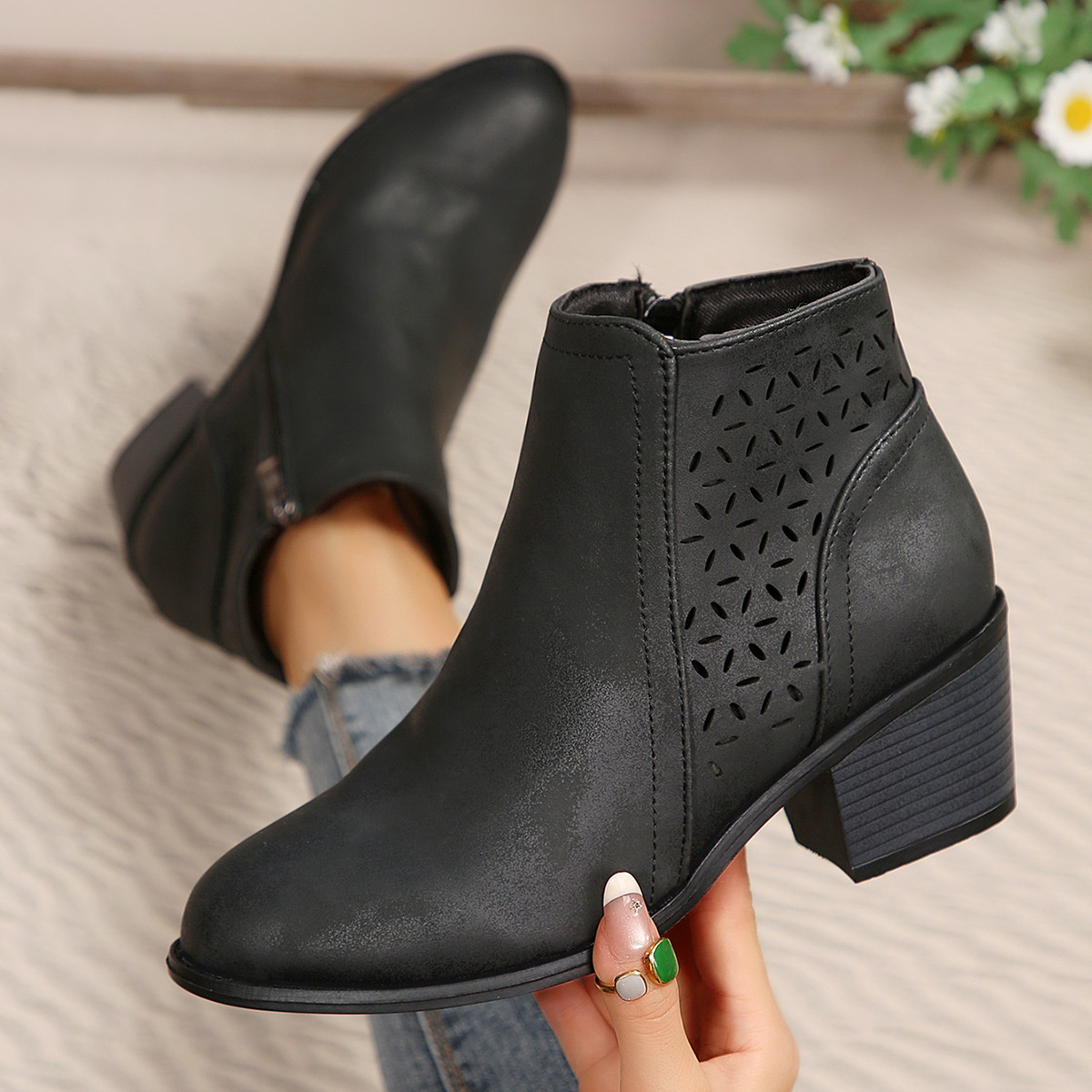 Point Toe Block Heels Boots