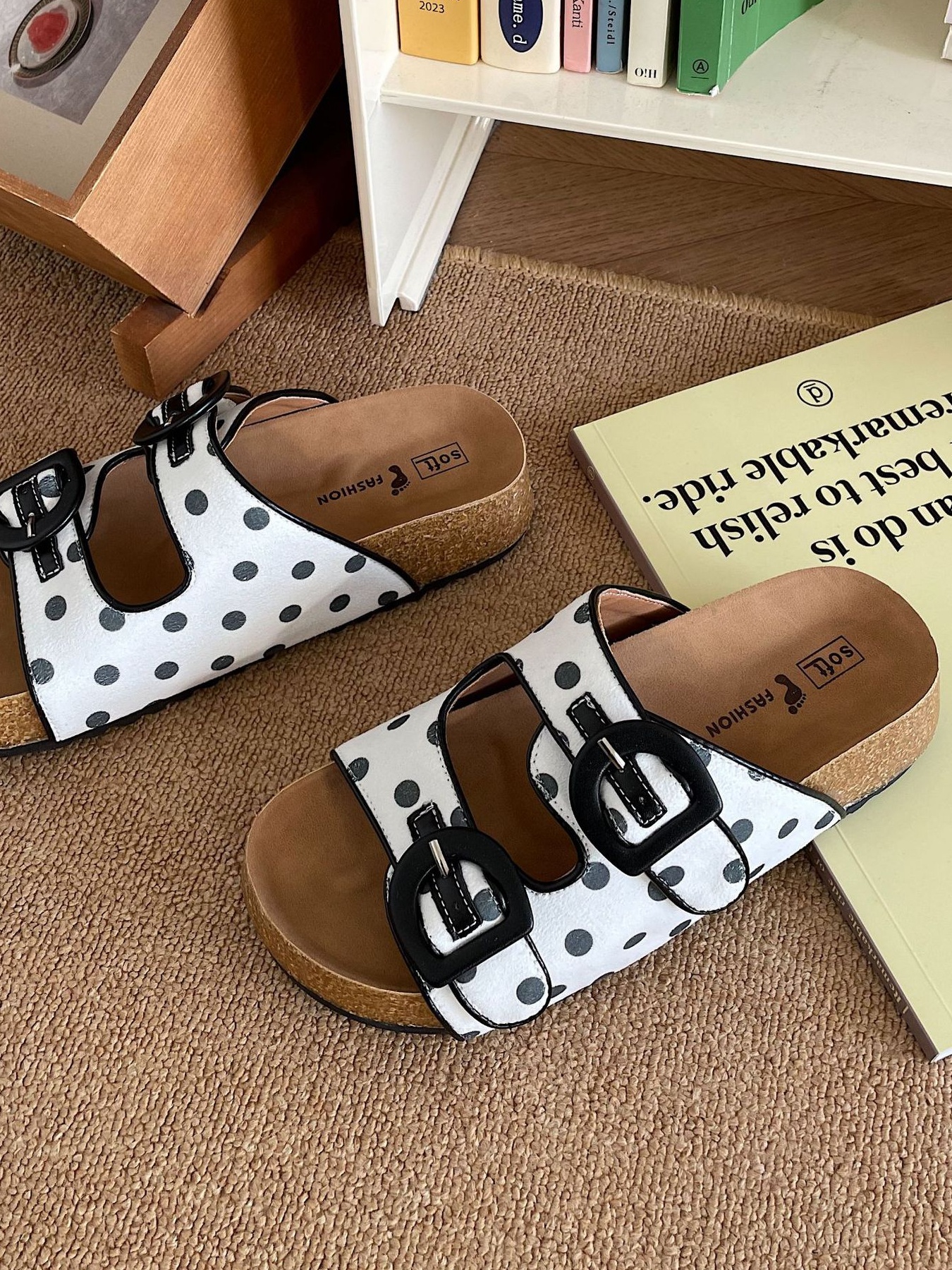 Polka Dot Double Buckle Comfort Sandals