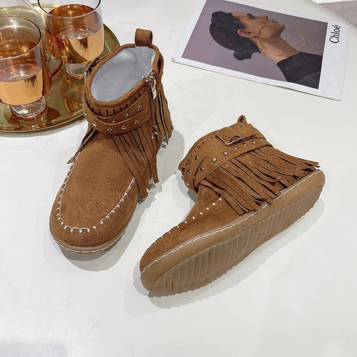 Fringe Round Toe Boots