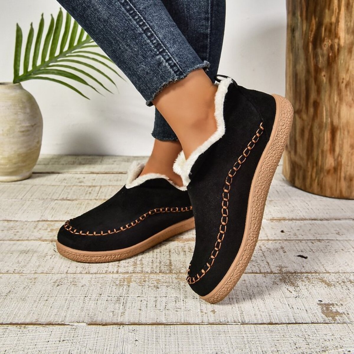 Round Toe Sherpa-Lined Slip-Ons
