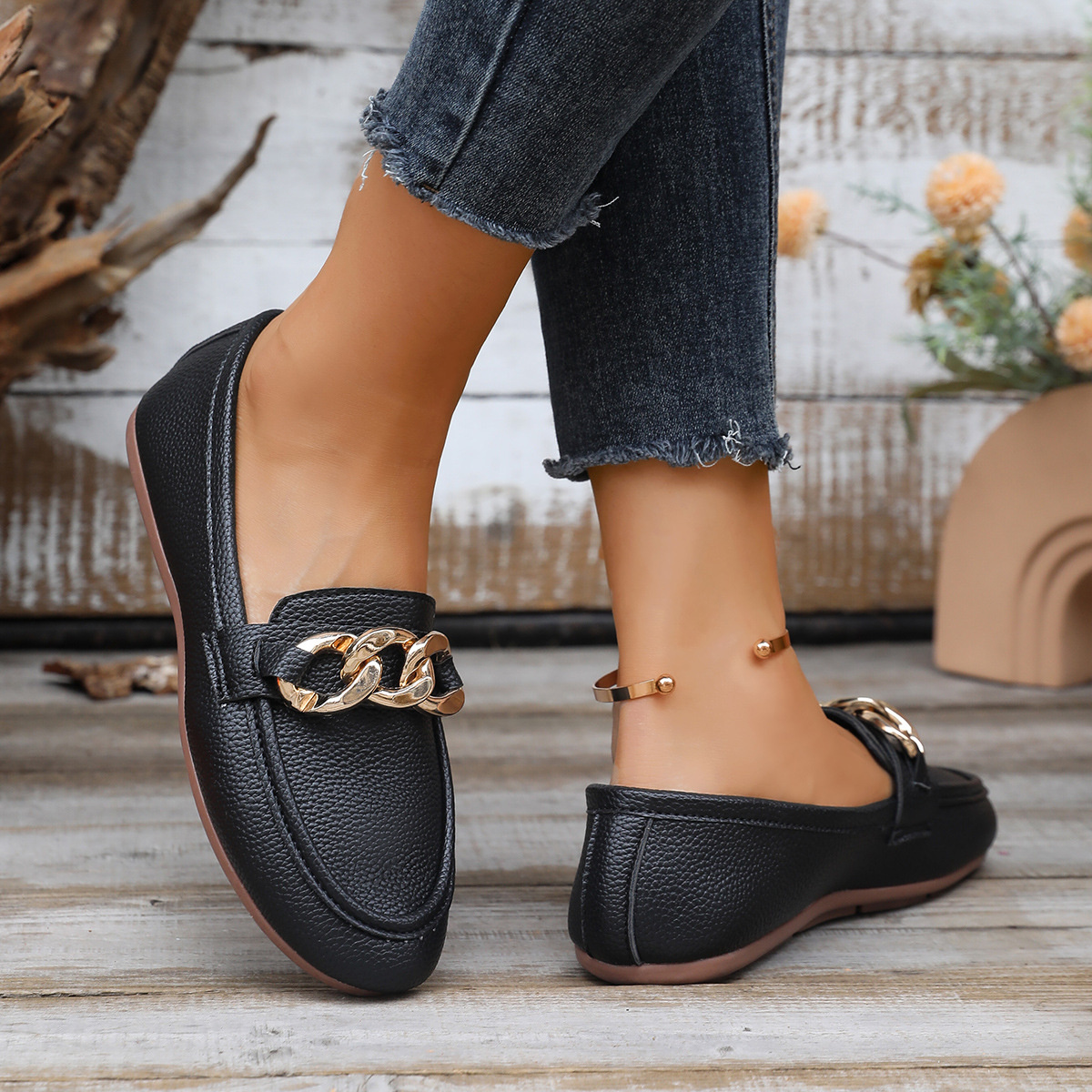 Buckle Decor Round Toe Slip-Ons