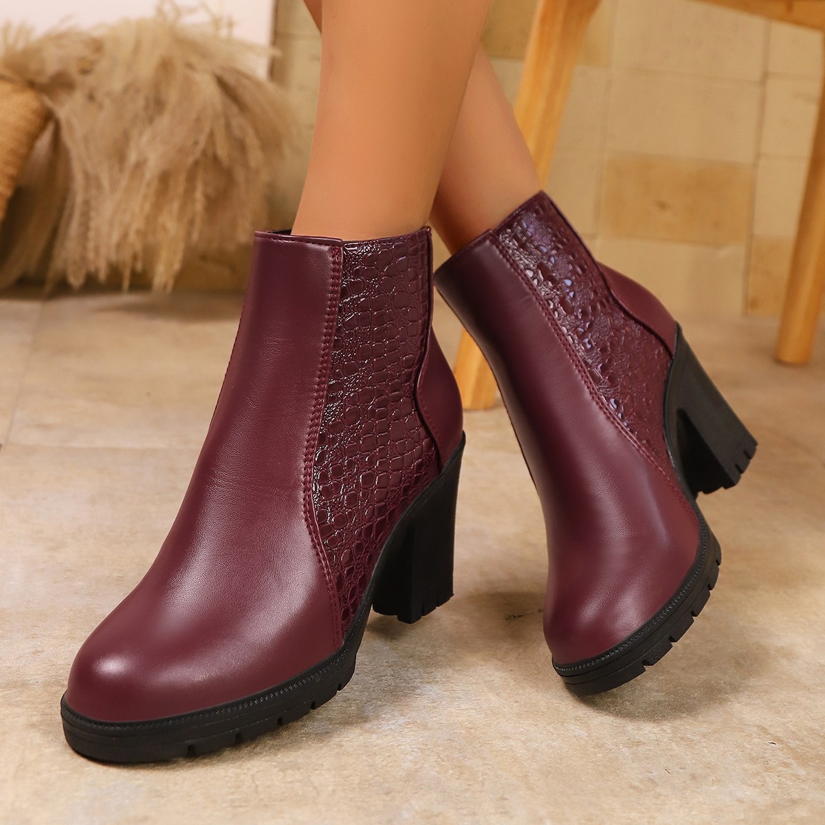 Point Toe Block Heels Boots