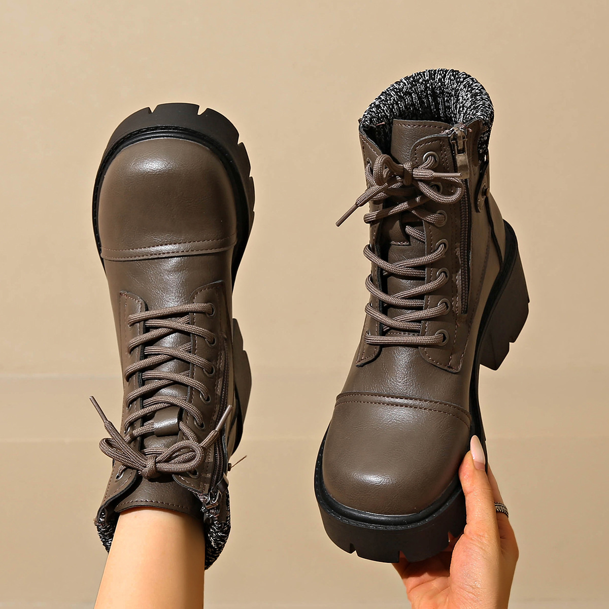 Round Toe Block Heels Boots