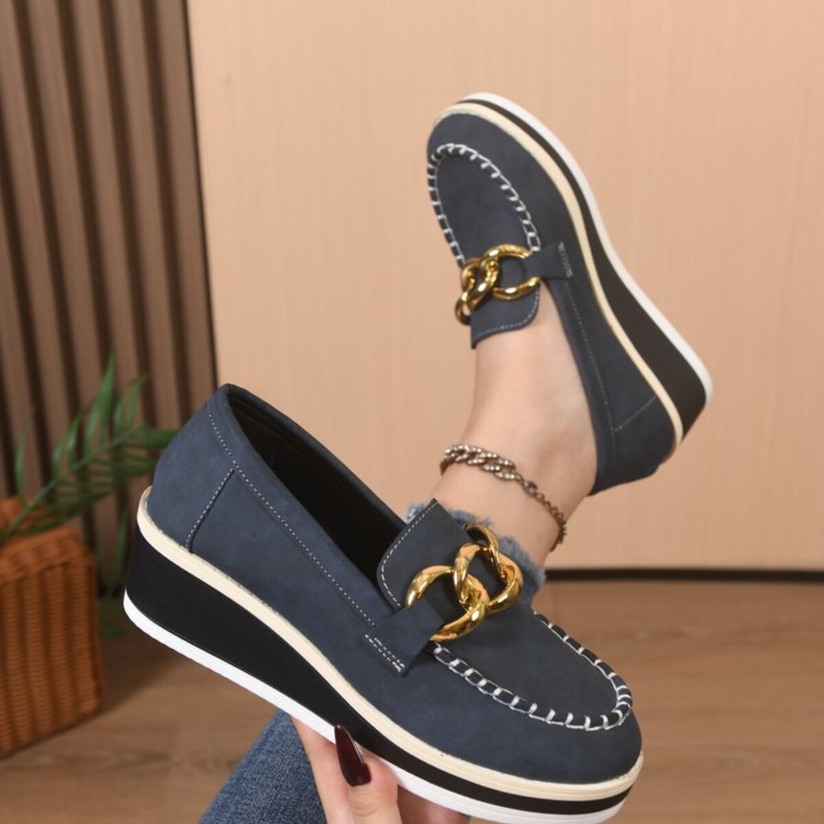 Round Toe Wedge Slip-Ons