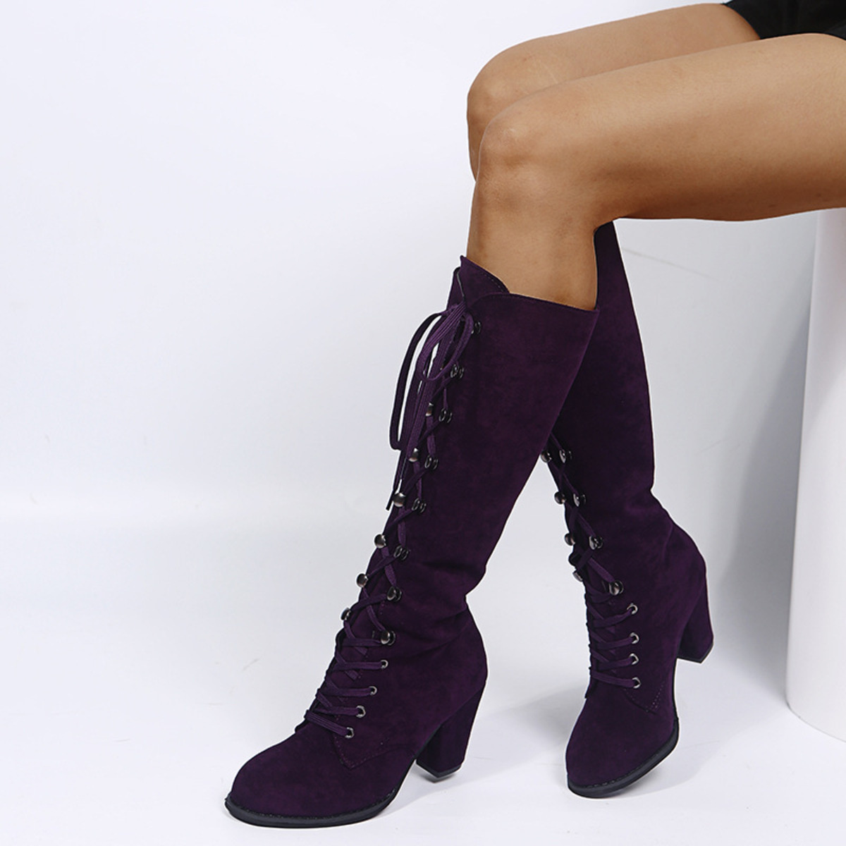 Lace Up Block Heels Boots