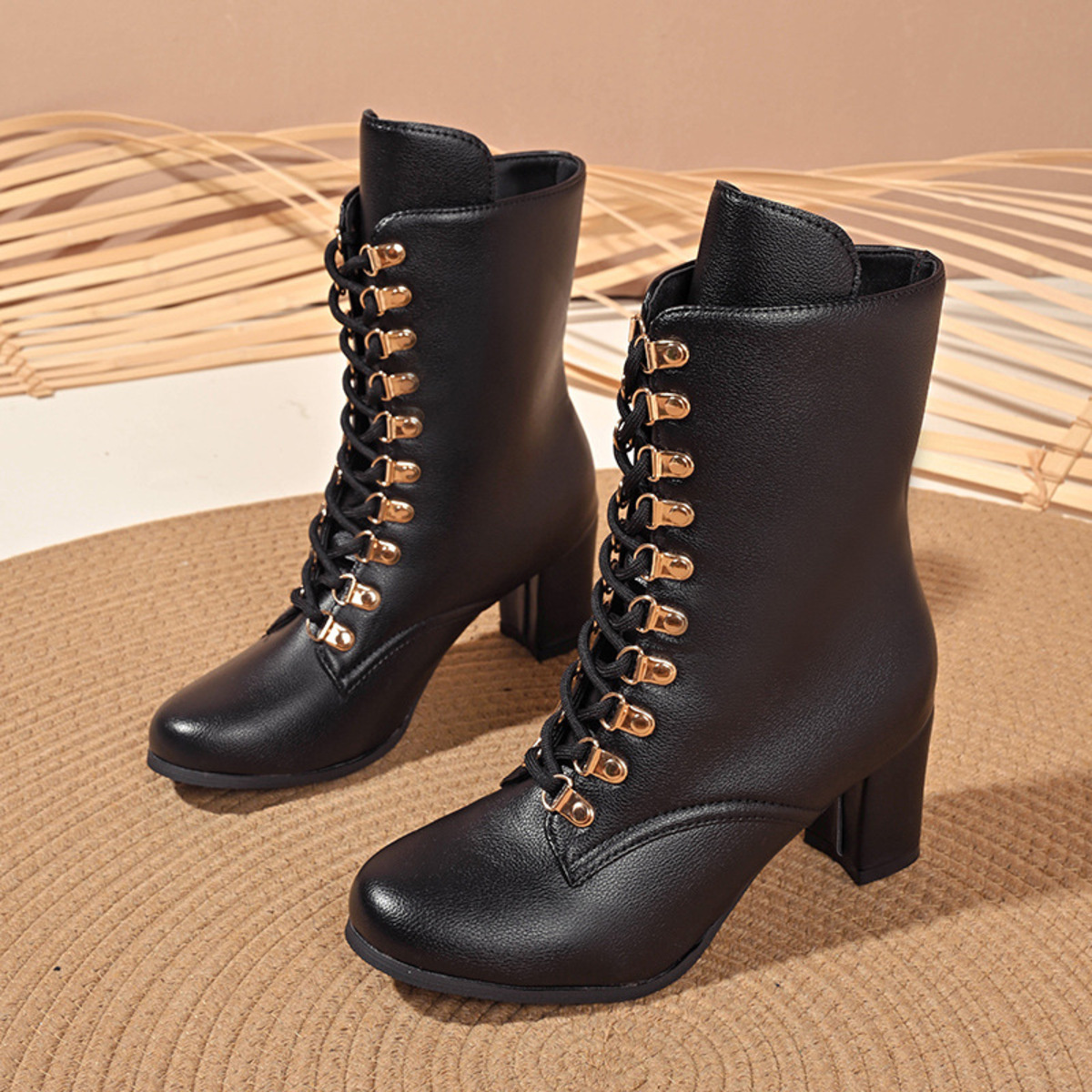 Lace-Up Boots with Block Heel