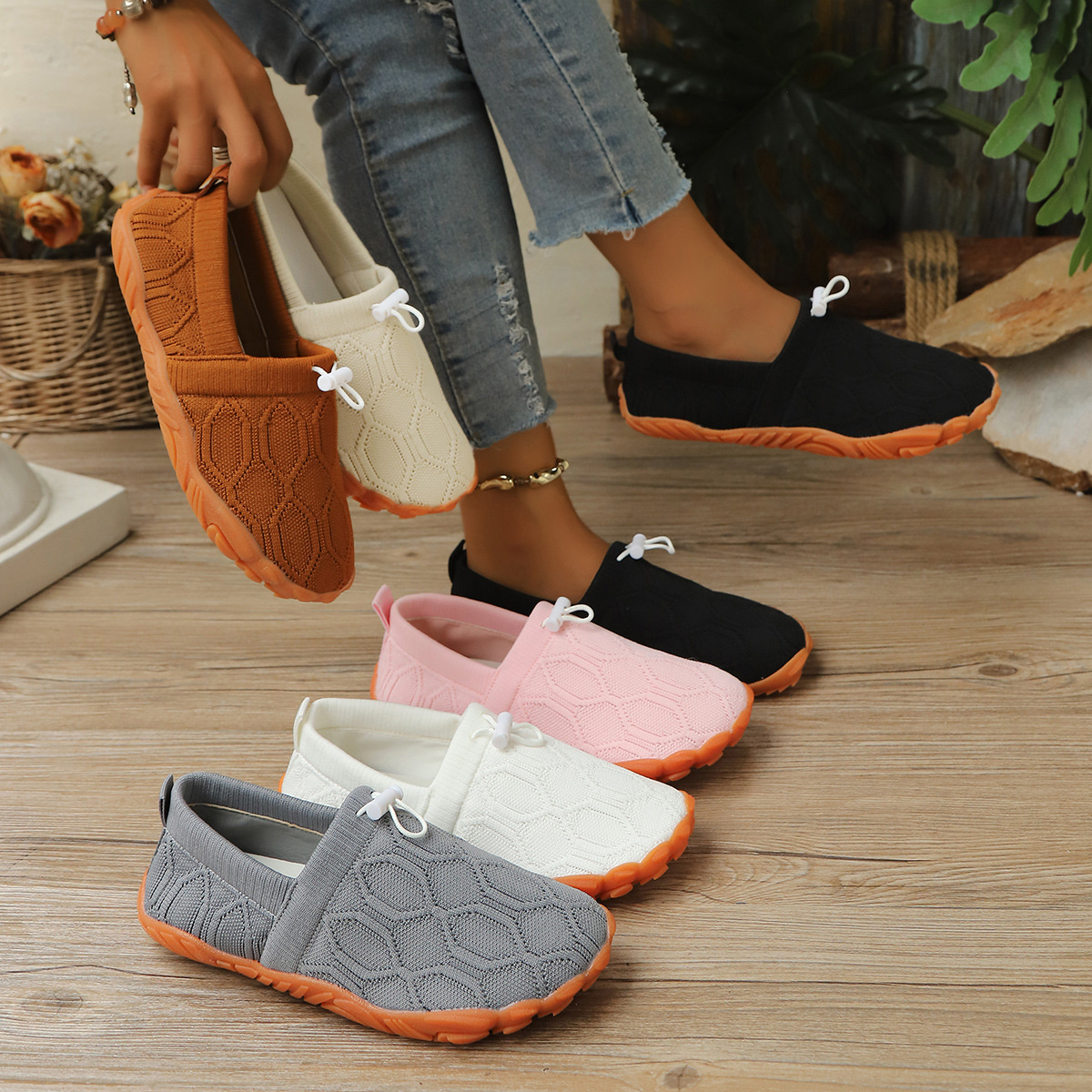 Round Toe Drawstring Slip-Ons