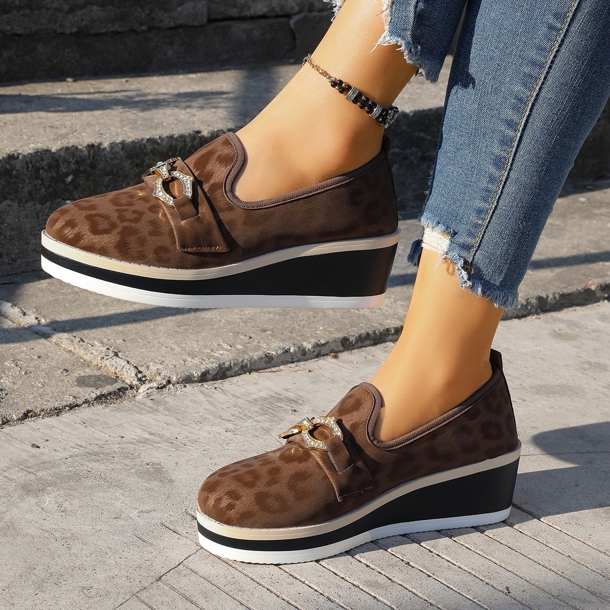 Leopard Print Wedge Loafers