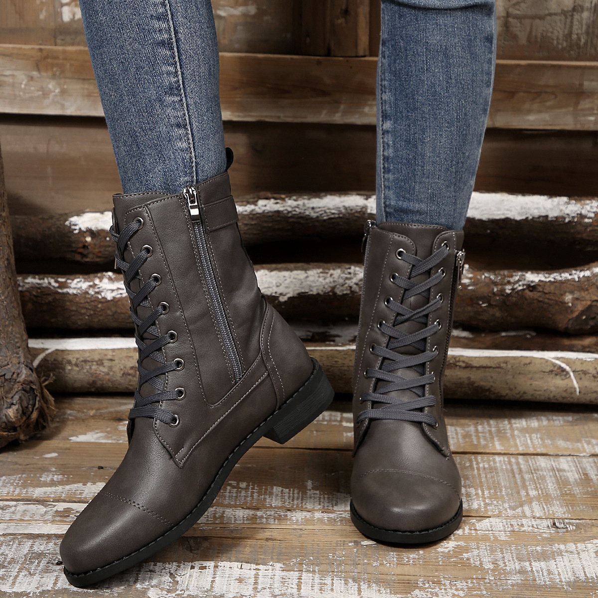 Round Toe Block Heels Boots