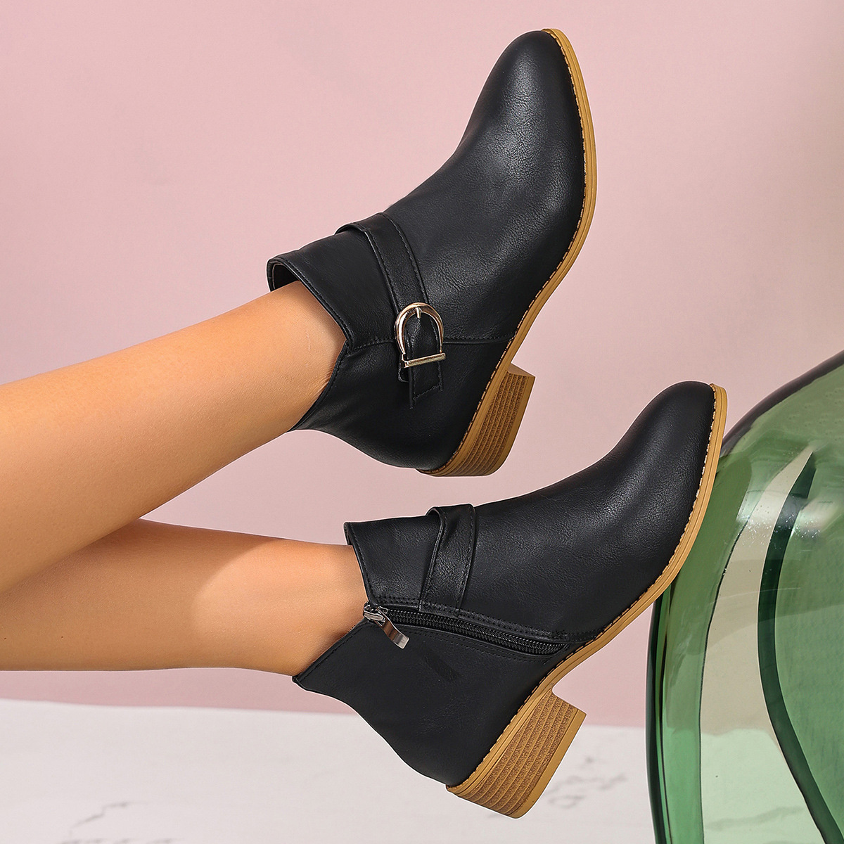 Point Toe Block Heels Boots