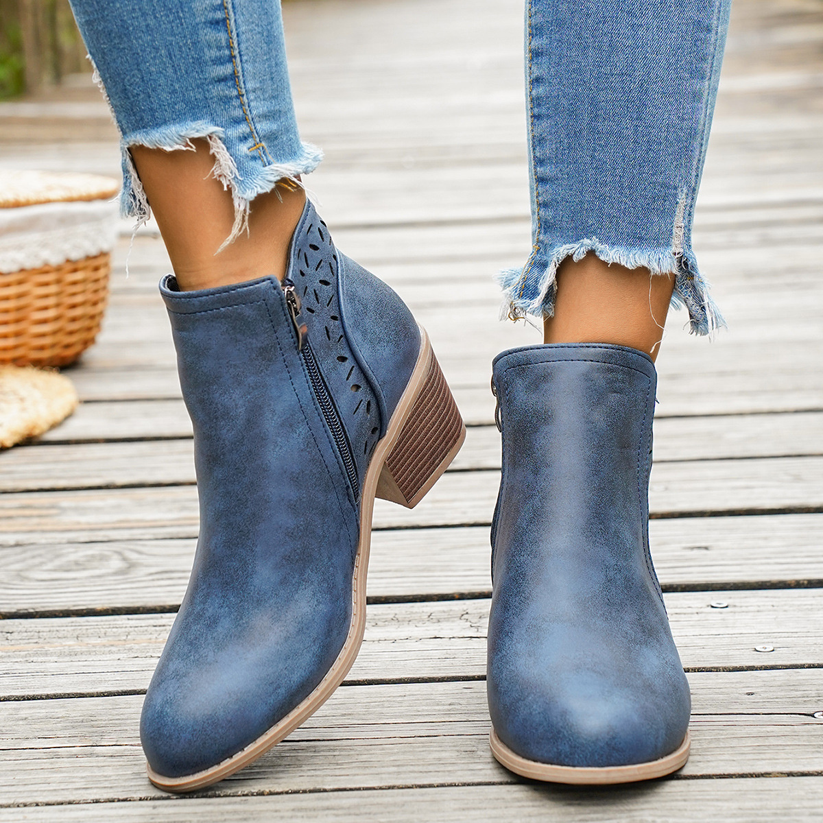 Round Toe Block Heels Boots