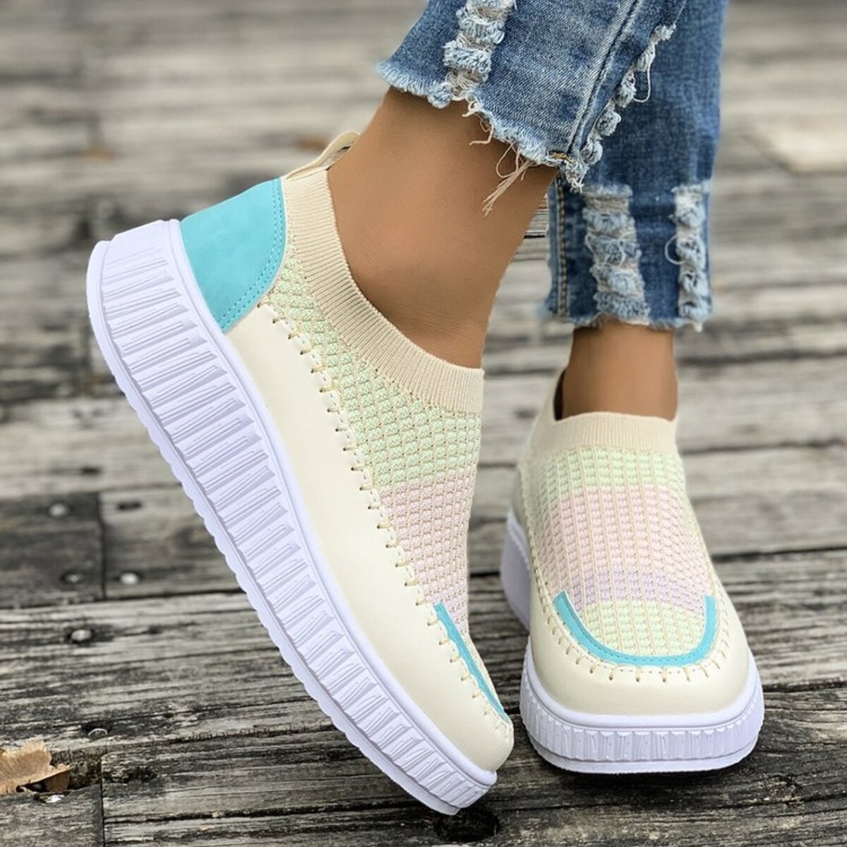Round Toe Platform Slip-Ons