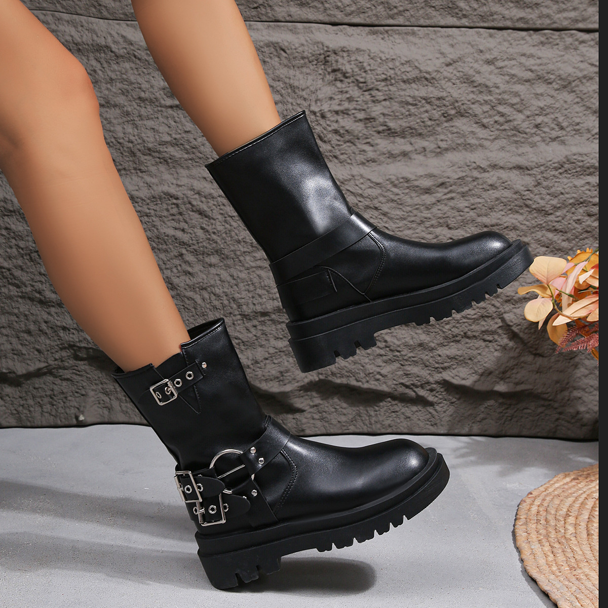 Round Toe Block Heels Boots
