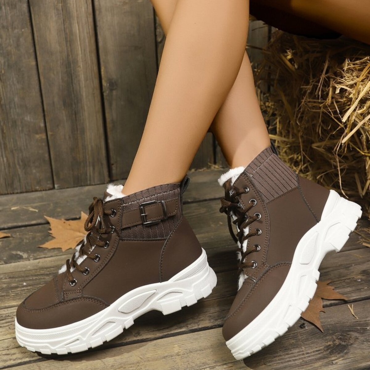 Plush Lining Lace Up Boots