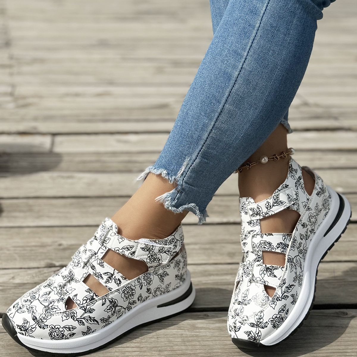 Cutout Velcro Sandals