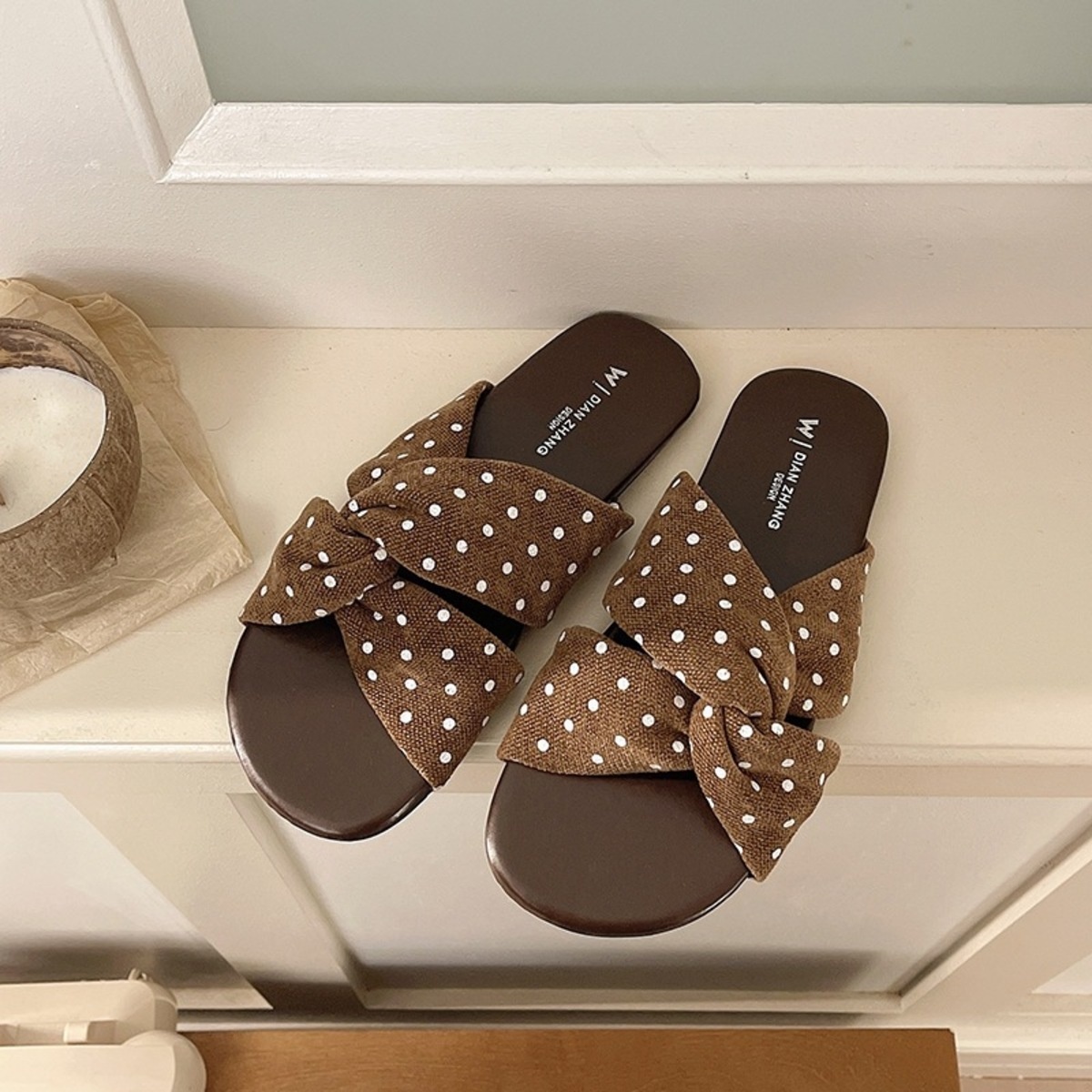 Bow-Knot Polka Dot Flat Sandals