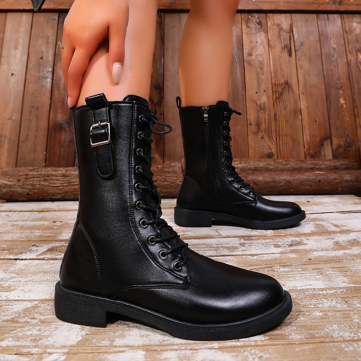 Round Toe Lace Up Boots
