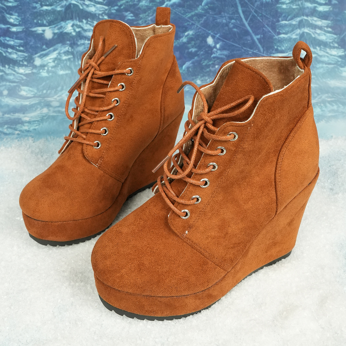 Lace-Up Wedge Ankle Boots
