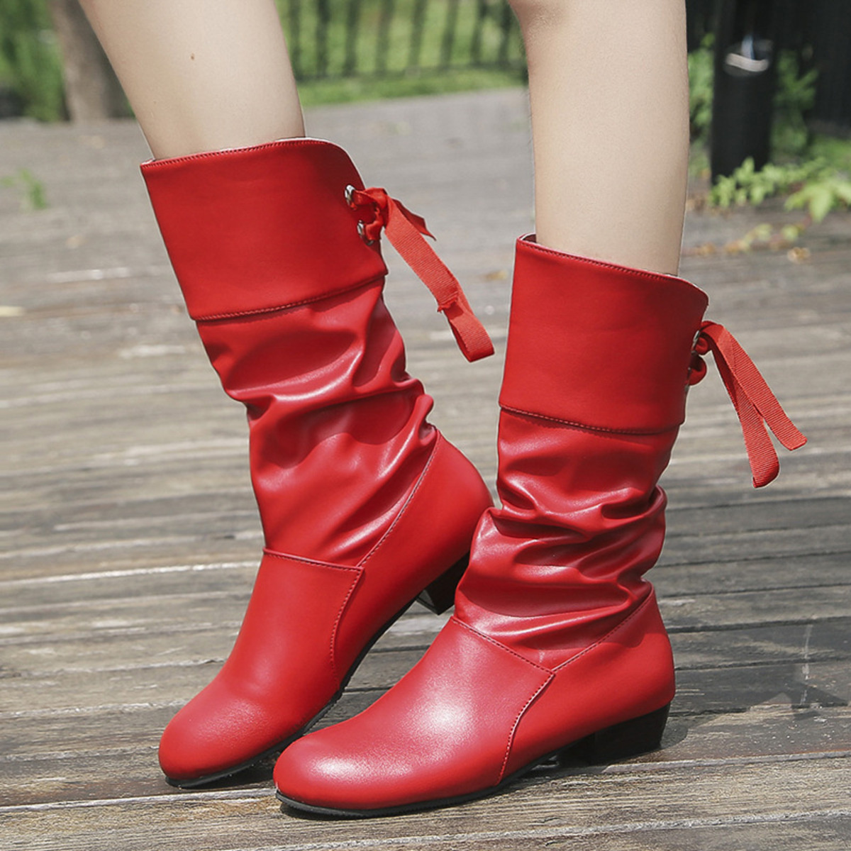 Round Toe Block Heels Boots
