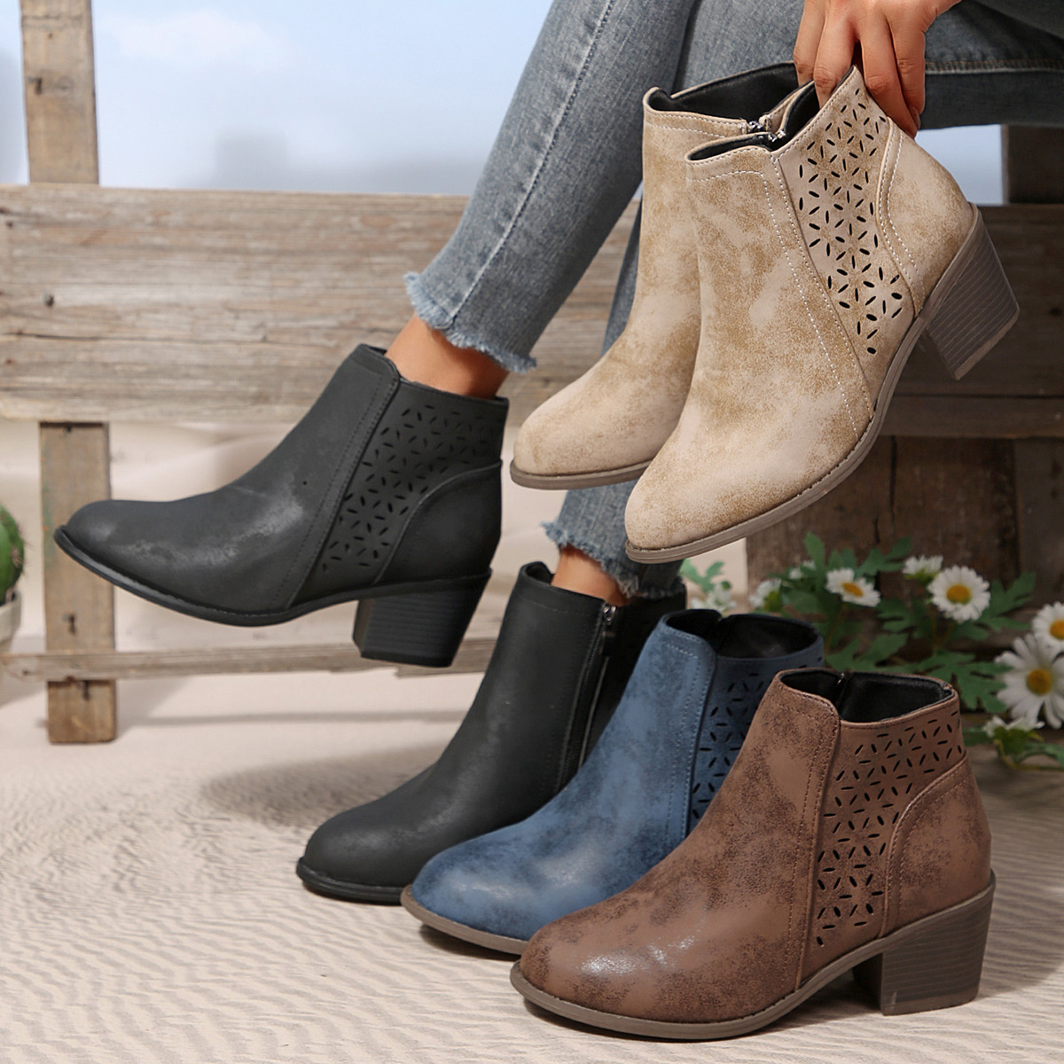 Point Toe Block Heels Boots