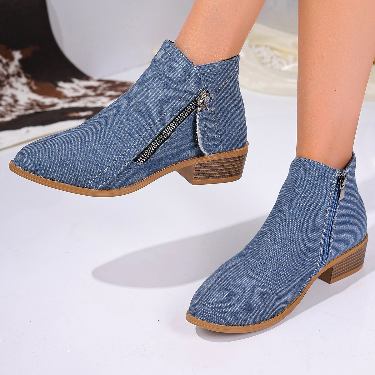 Point Toe Block Heels Boots