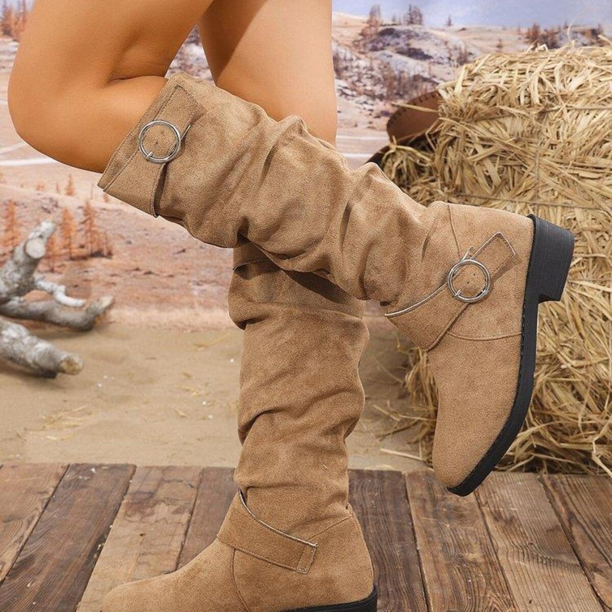 Point Toe Block Heels Slouch Boots