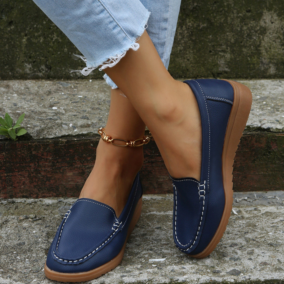Round Toe Wedge Slip-Ons
