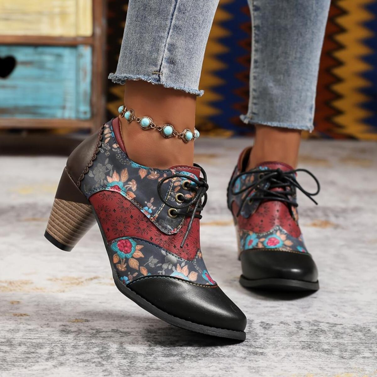 Point Toe Block Heels Ankle Boots