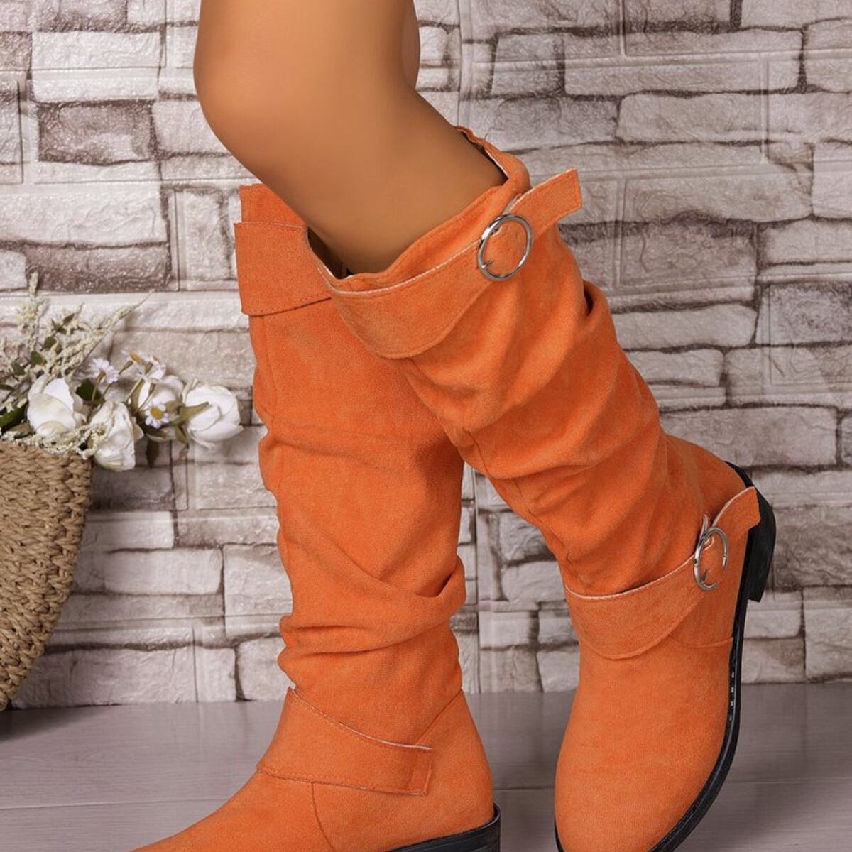 Point Toe Block Heels Slouch Boots