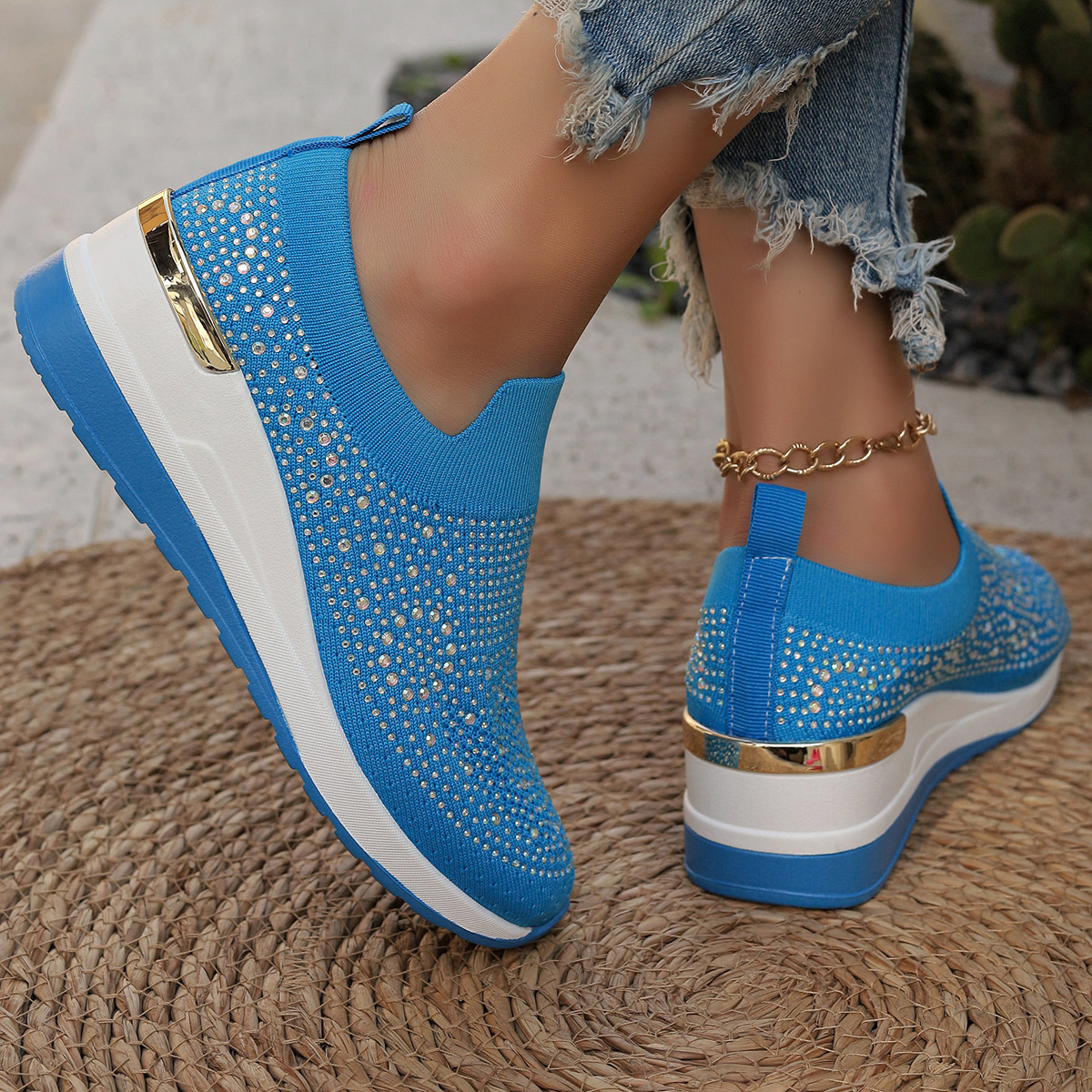 Rhinestone Round Toe Slip-Ons