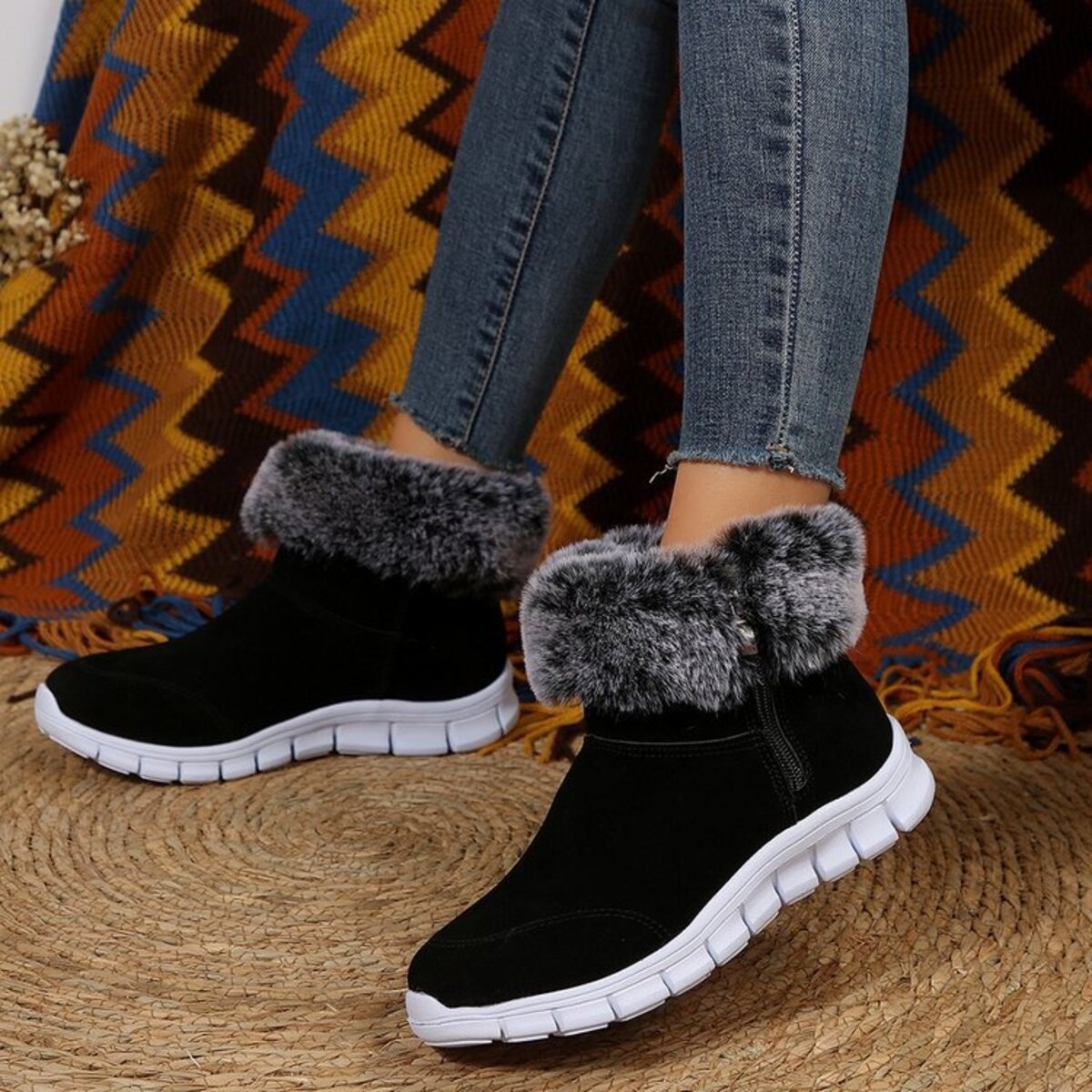 Side Zip Faux Fur Boots