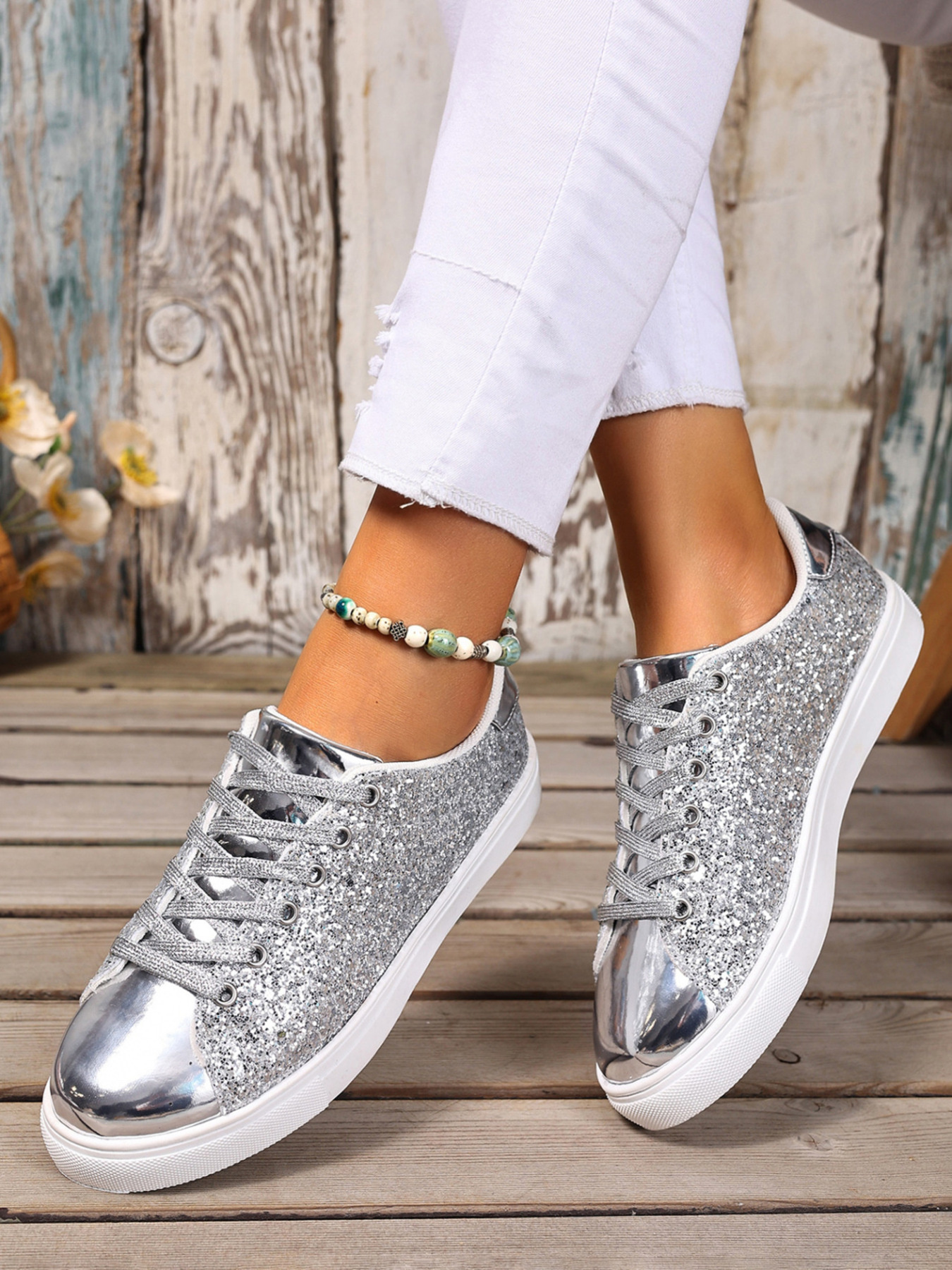 Sequin Lace Up Sneakers