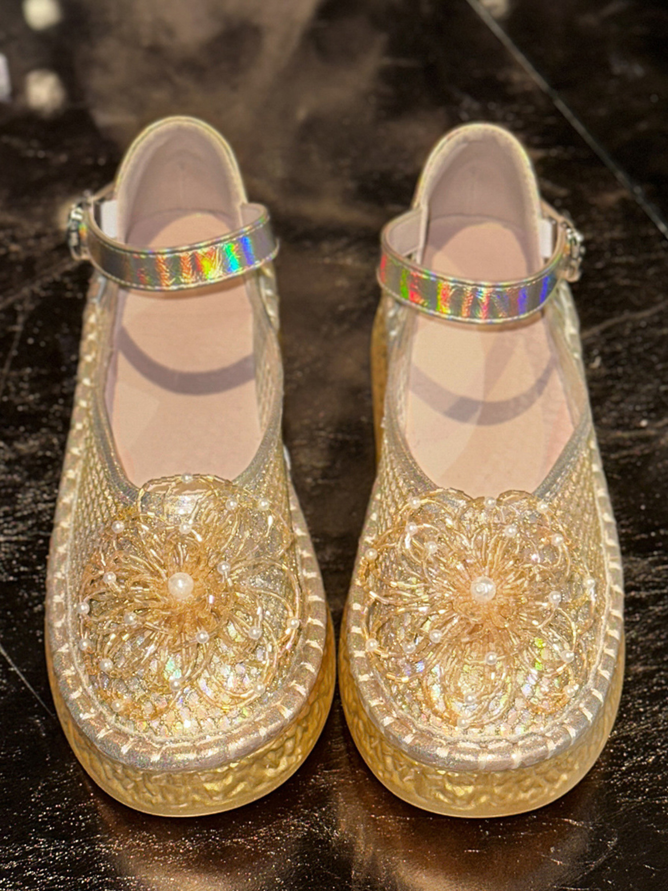 Flower Round Toe Platform Slip-Ons