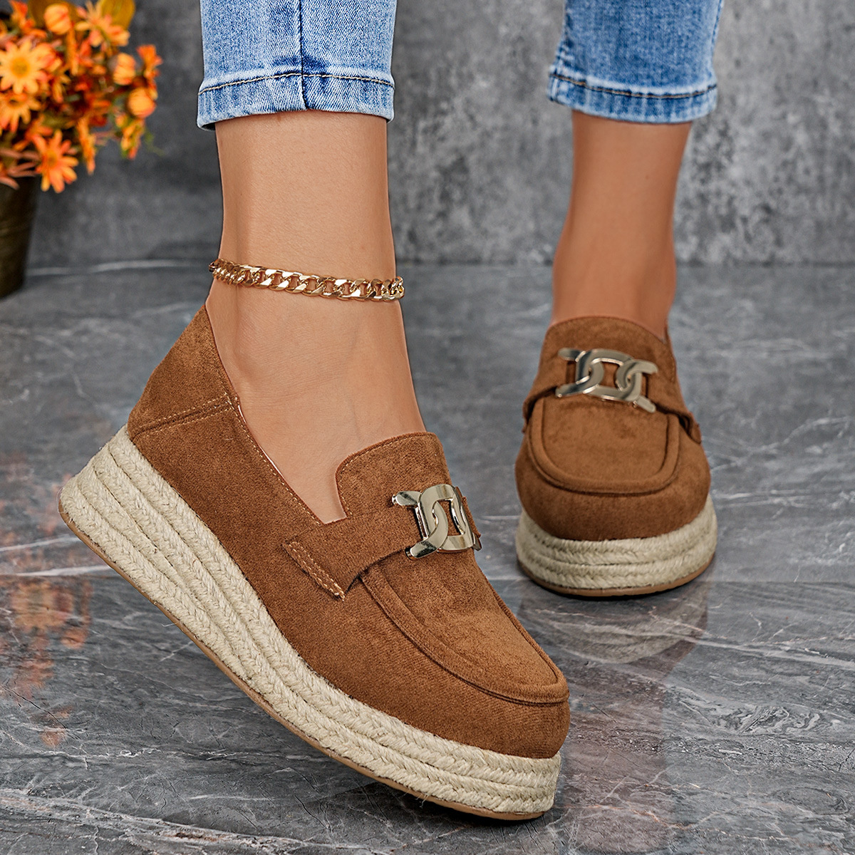 Round Toe Platform Slip-Ons