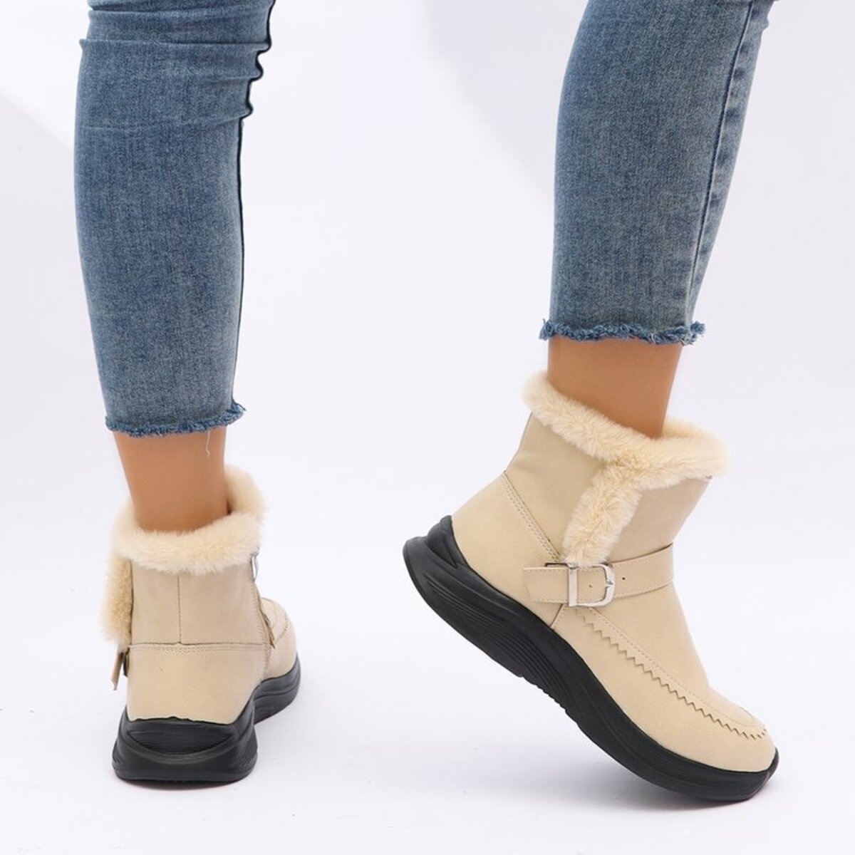 Faux Fur Buckle Boots