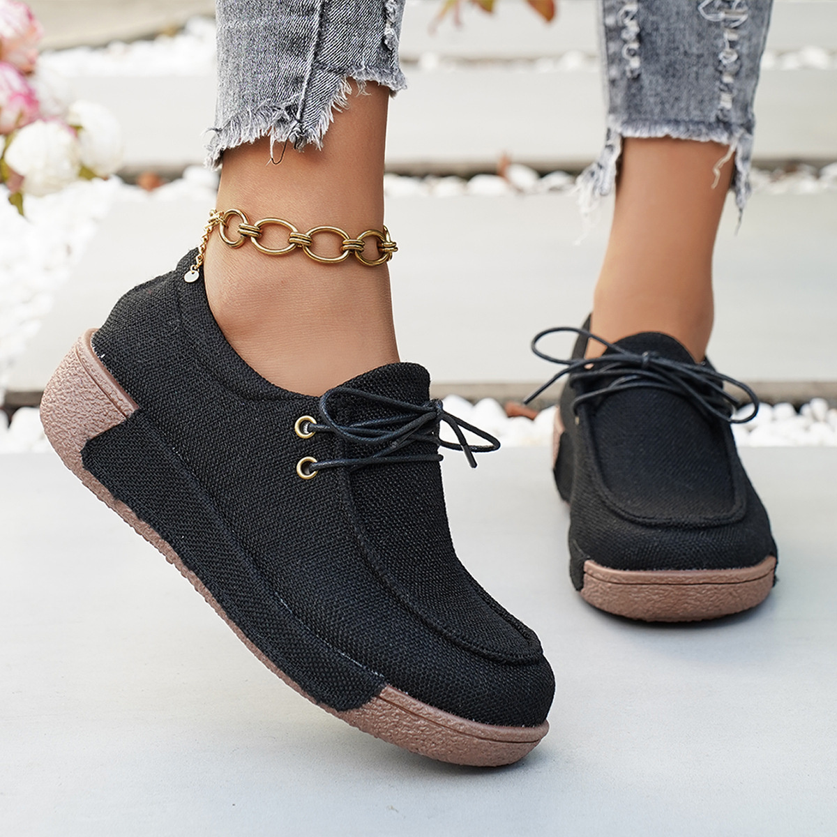 Round Toe Lace-Up Sneakers