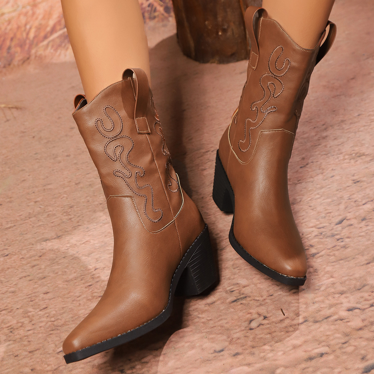 Point Toe Block Heels Boots