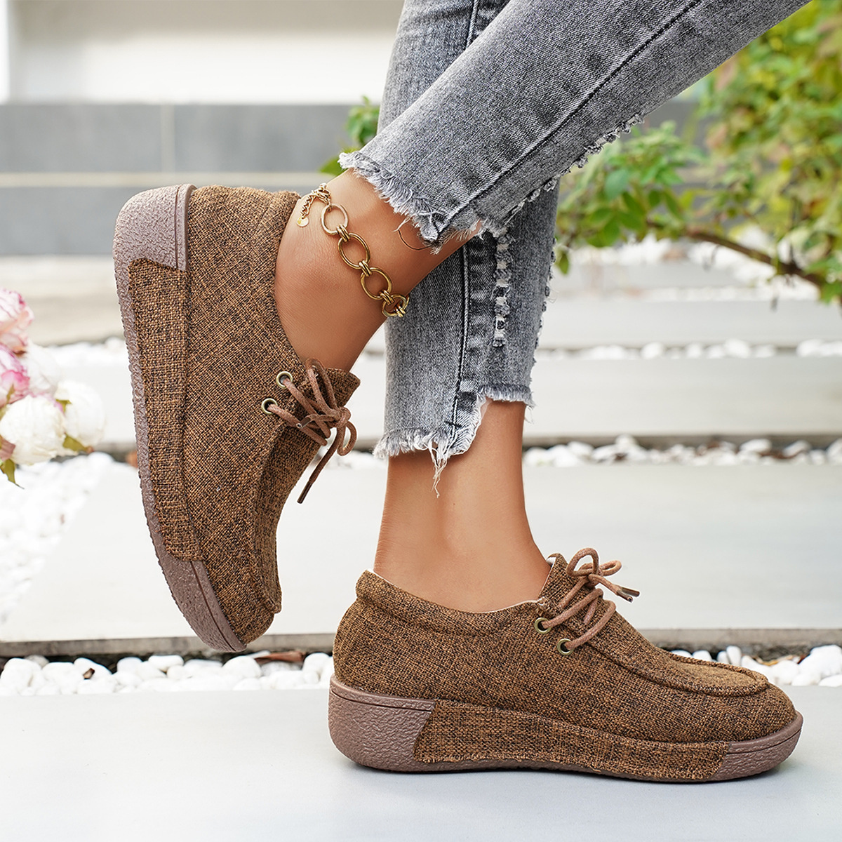 Round Toe Lace-Up Sneakers