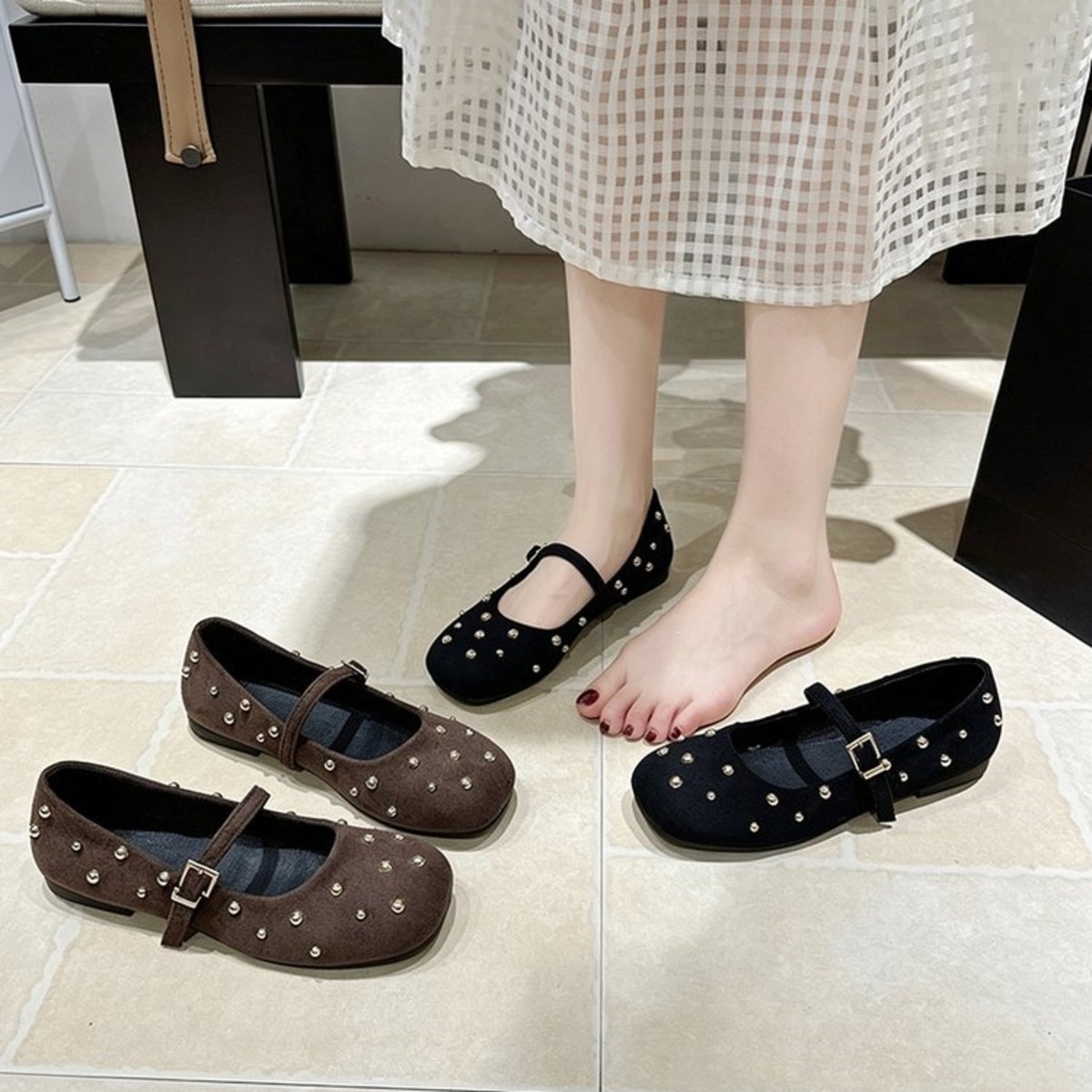 Studded Square Toe Slip-Ons