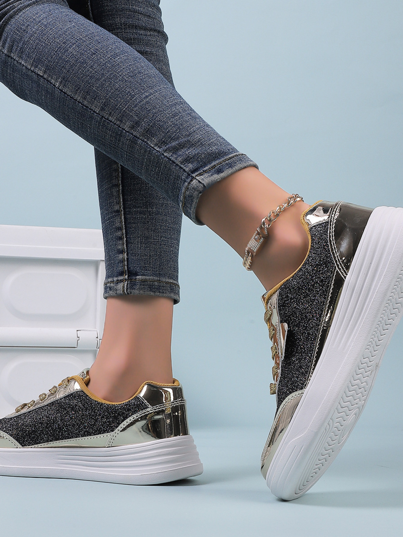 Glitter Metallic Platform Sneakers