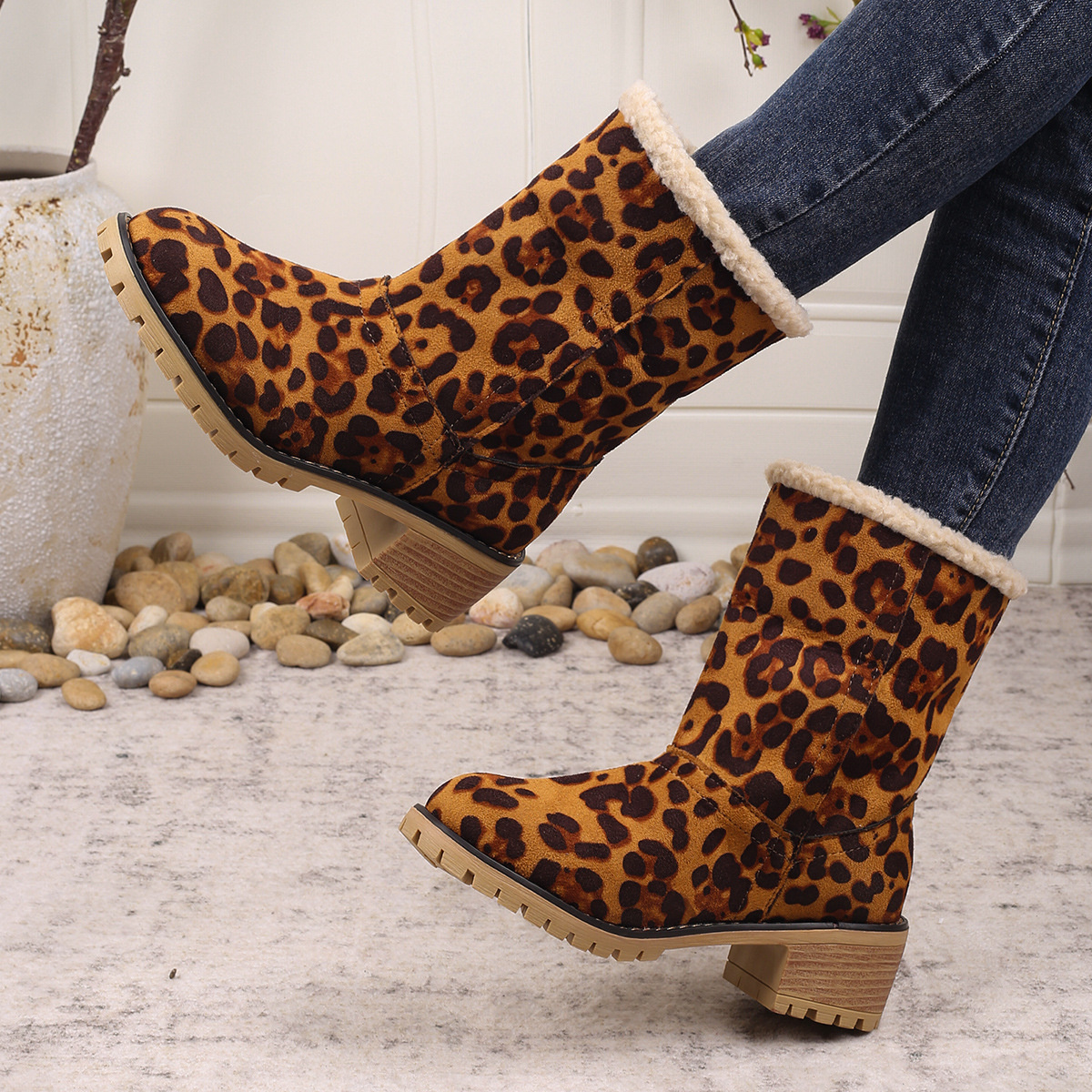 Leopard Print Plush Lined Boots
