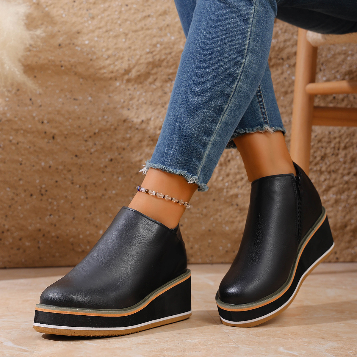 Wedge Ankle Boots with Zipper