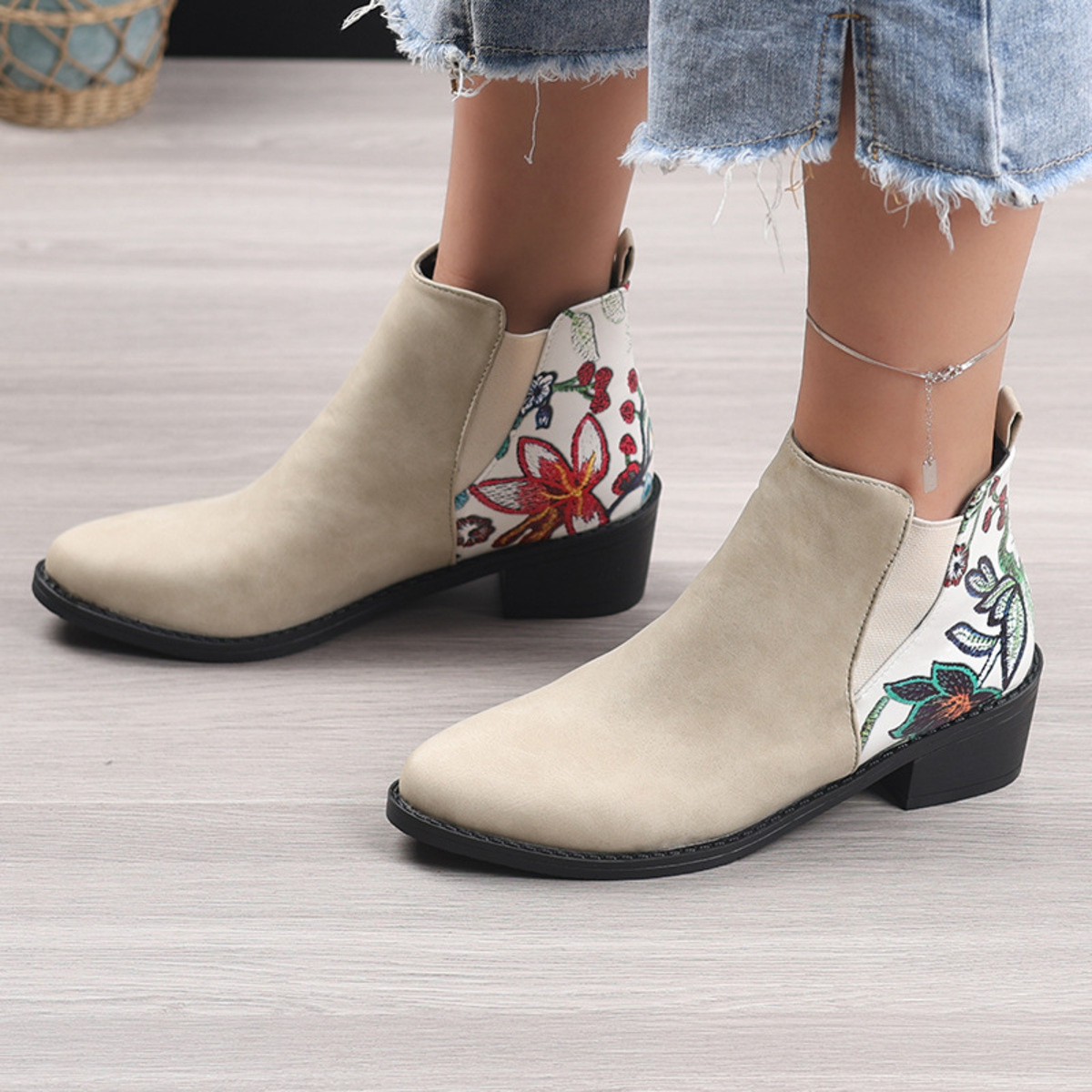 Point Toe Block Heels Ankle Boots