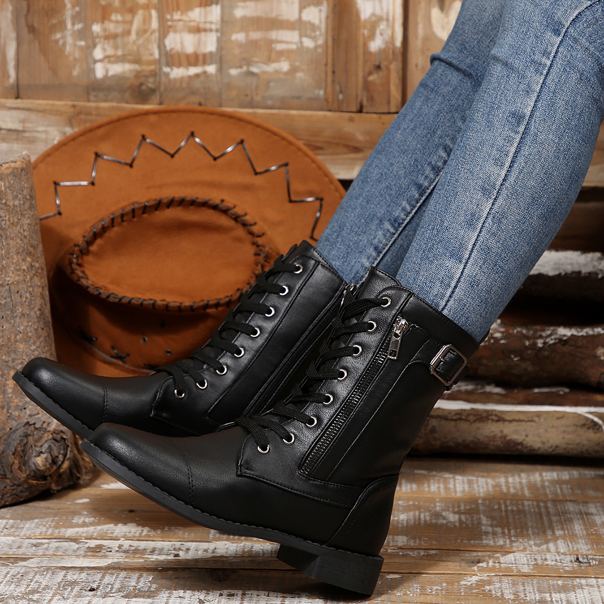 Round Toe Block Heels Boots