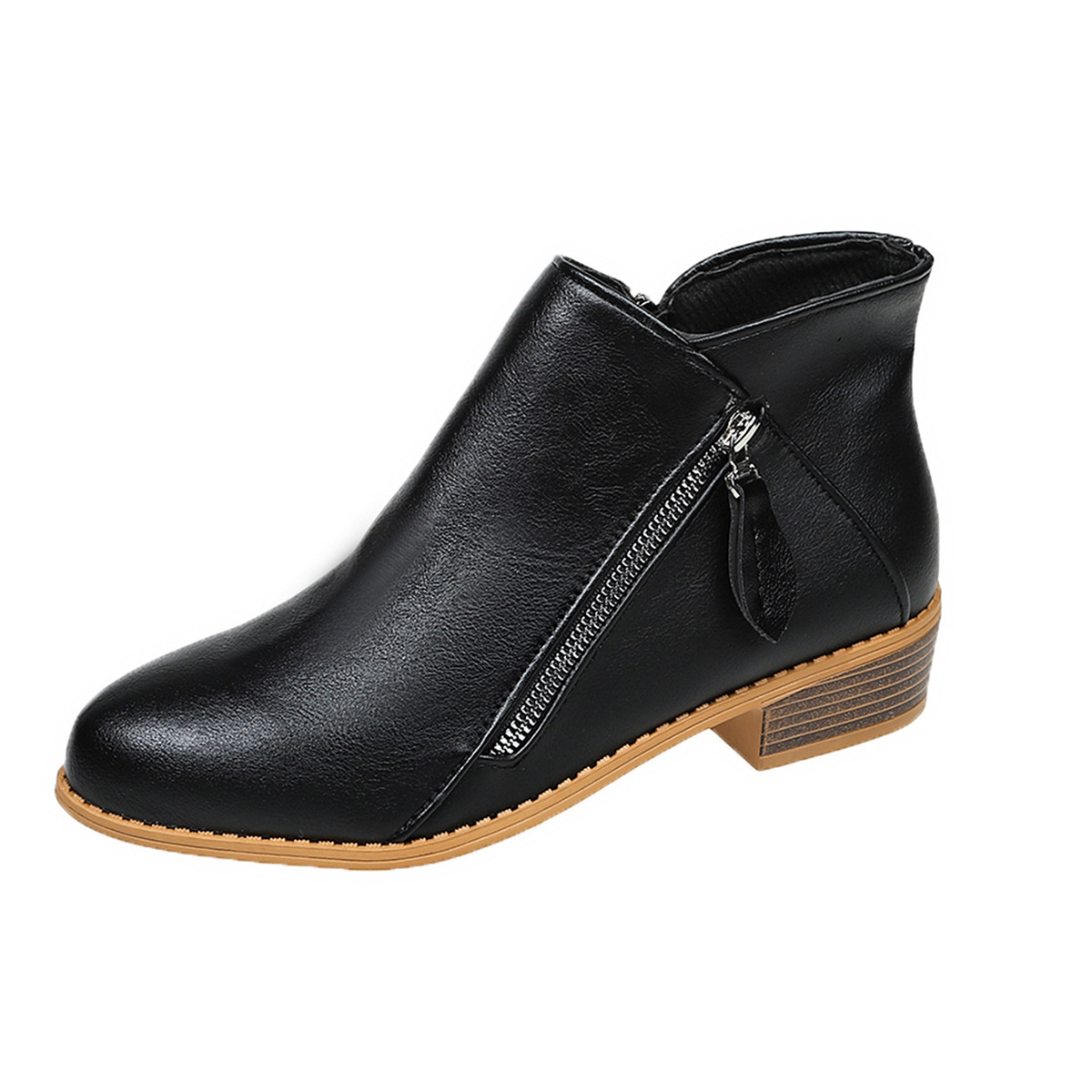 Size Zipper Block Heels Boots