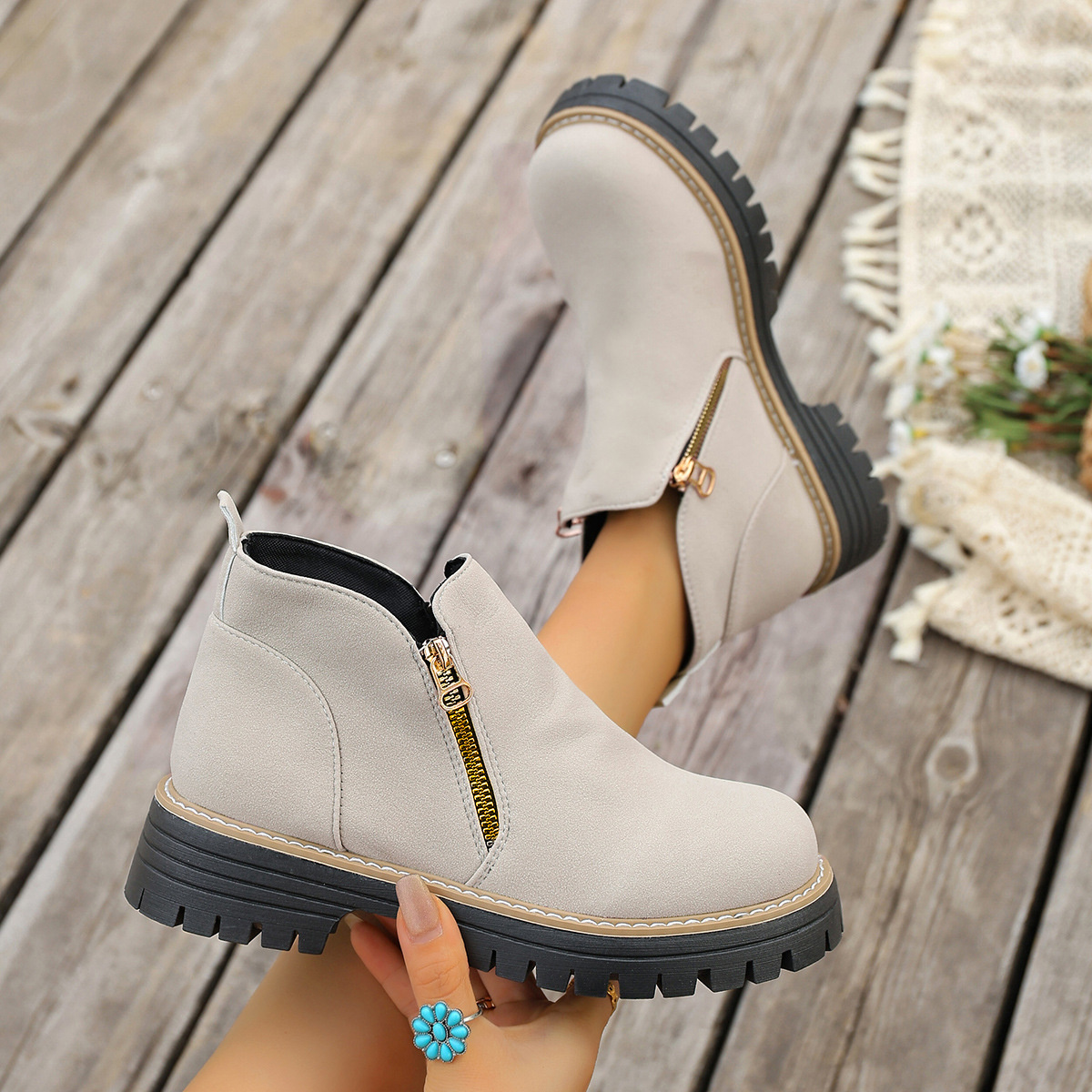 Side Zipper Ankle Boots