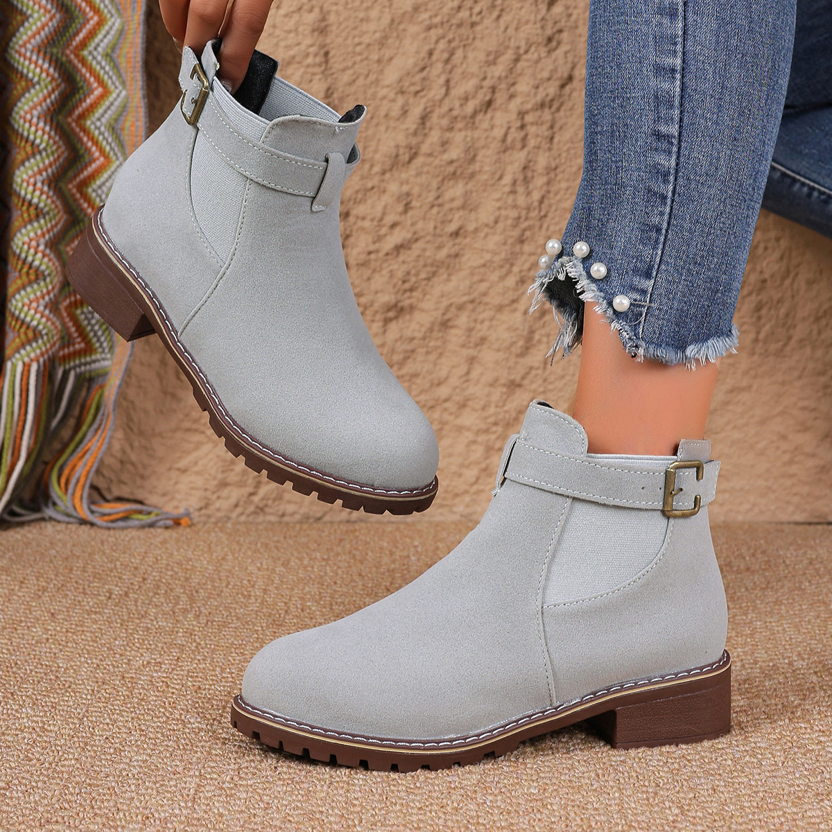 Round Toe Block Heels Boots