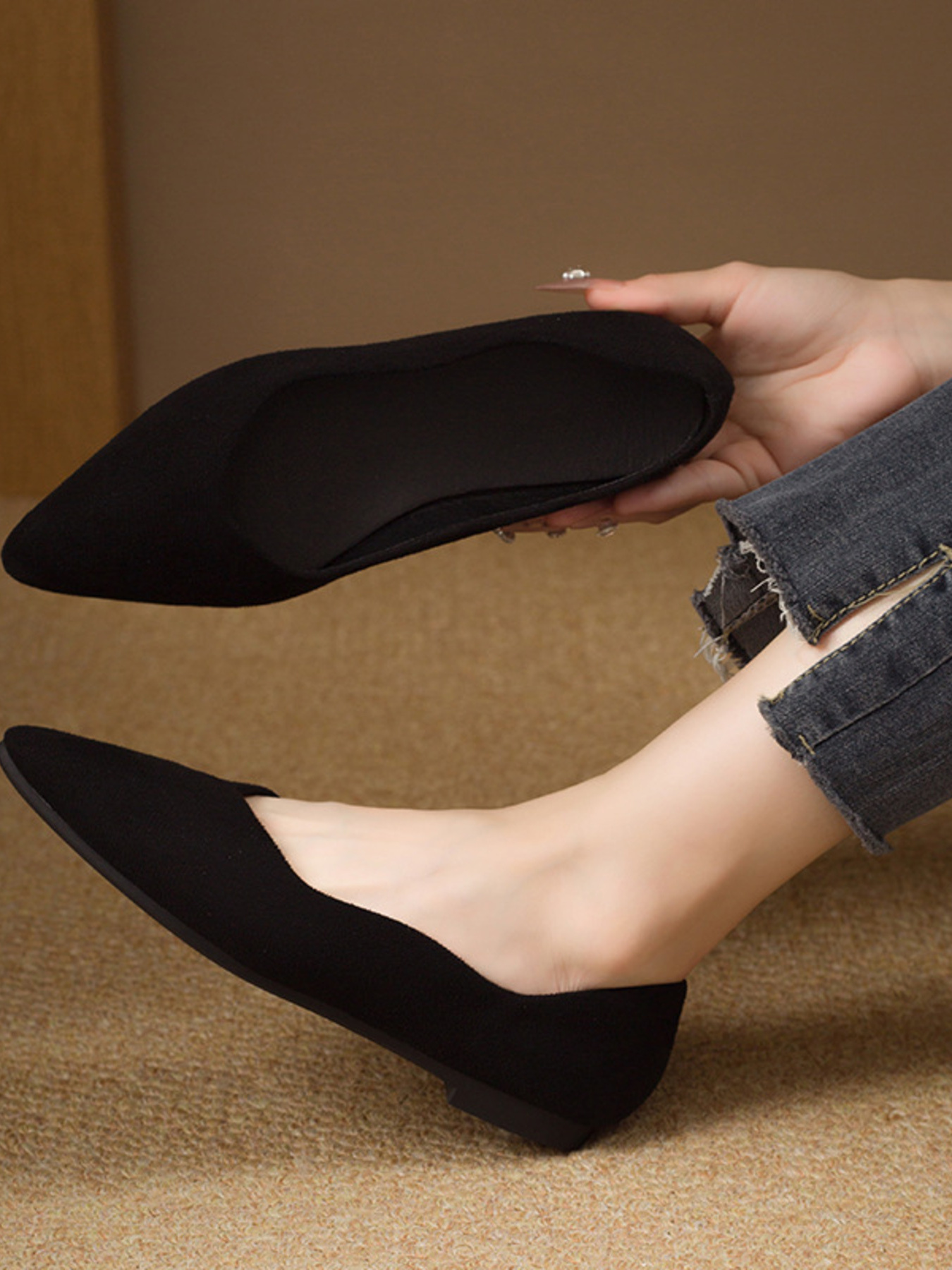 Solid Color Point Toe Slip-Ons